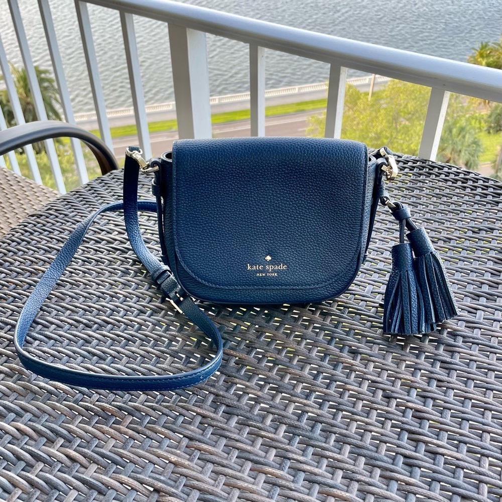 Kate Spade Orchard Street Penelope Crossbody Navy Blue Ink saddle style …